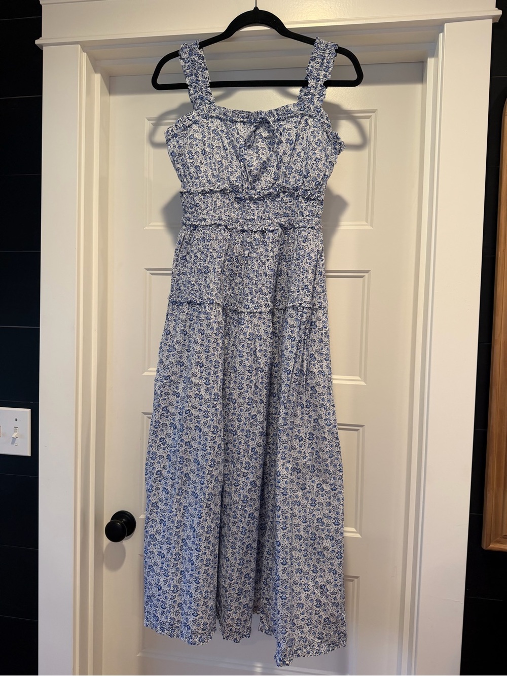 Gap x DOEN || Blue Floral Maxi Dress with Smocked Bodice